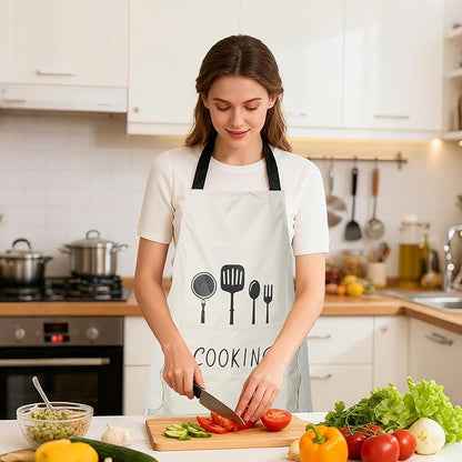 DILLMAN Women Kitchen Apron with Hand Wipe Pockets，Big Pocket,Hand-wiping, Waterproof for Cooking Baking