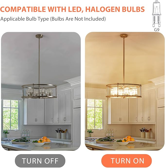 21.7“ Brushed Nickel Chandeliers for Dining Room Over Table Round 6-Light Farmhouse Pendant Lighting Fixtures Drum Ceiling Lights for Living Room Bedroom Home Office