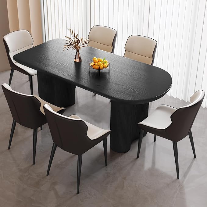 Guyii 62.99" Dining Table Set with 6 Chairs, Modern Kitchen Table Set, Indoor Dining Table for Kitchen, Bar, Living Room, Breakfast Nook, Small Space, Black