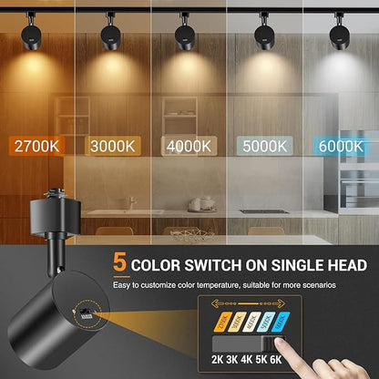 VANoopee 5-Color 6-Light LED Track Lighting Kit with 6.6FT H Type Track Lighting Rail, LED Track Light Heads Dimmable Modern Kitchen Track Lighting Fixtures Ceiling Spotlight, CRI90+ 10W 800lm Black