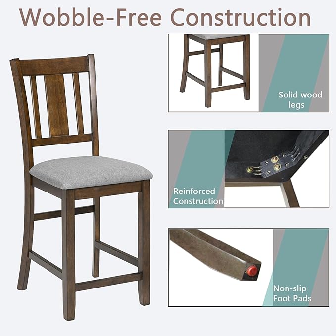 Set of 4 Dining Chairs, Wooden Kitchen Chairs with Padded Cushion, Upholstered Stools for Kitchen Island, Dining Room, Living Room, Easy Assembly (Walnut - Slatted backrest)