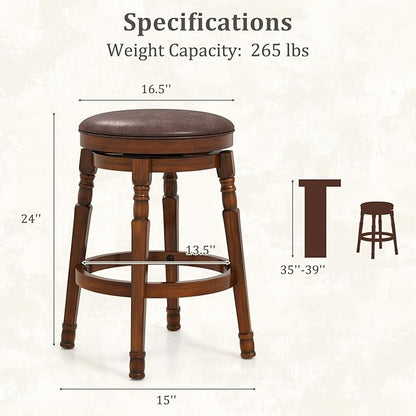 Giantex Swivel Bar Stools Set of 2, 24" Counter Height Bar Stools w/Faux Leather Padded Seat, Footrests, Solid Wooden Frame, Farmhouse Backless Barstools for Kitchen Island, Pub, Dining Room, Cafe