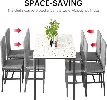 tantohom Dining Table Set for 4, 5-Piece Faux Marble Dining Set,4 Upholstered Velvet Chairs, Modern Kitchen Table Furniture for Dining Room, Dinette, Compact Space-Saving Faux Marble Tabletop, Grey