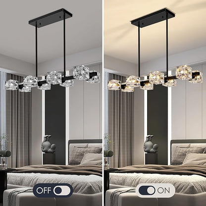 Black Chandeliers for Dining Room, Modern Crystal Pendant Lights Fixture with Cube Shade, 8-Lights Farmhouse Hanging Dining Light Fixtures Over Table for Kitchen Island, Living Room, Bedroom (G9 Base)