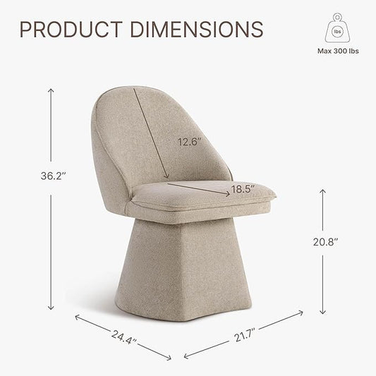 KISLOT Swivel Dining Chairs Set of 2, Upholstered Mid Century Modern Deskchair with Round Back, Linen Fabric Kitchen Chairs for Dining Room, Bedroom, Dressing Room, Khaki
