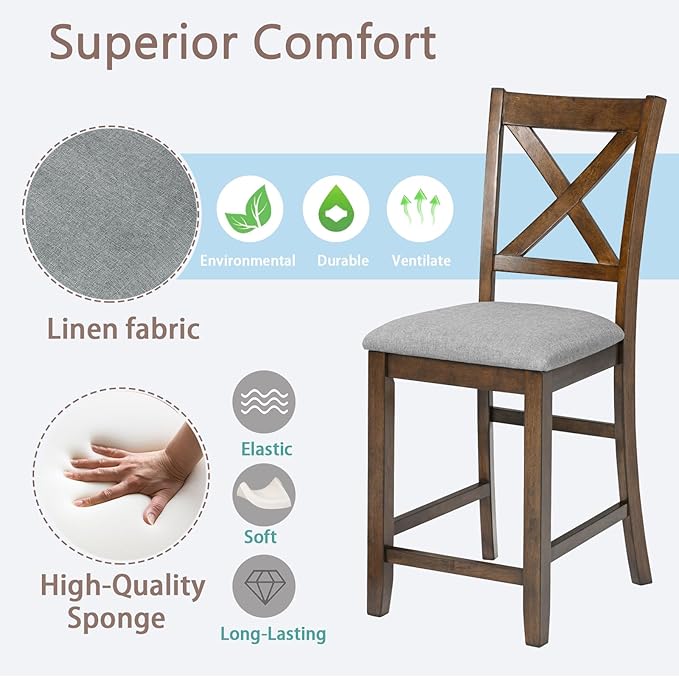 Set of 4 Dining Chairs, Wooden Kitchen Chairs with Padded Cushion, Upholstered Stools for Kitchen Island, Dining Room, Living Room, Easy Assembly (Walnut - X-Shaped backrest)