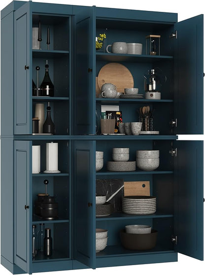 Palace Imports Solid Wood Kitchen Pantry Cabinet 71.5" Tall, 48.5" Wide – Freestanding Storage Cupboard with Adjustable Shelves – Teal Blue, Renewable Eco-Friendly 100% Wood, Made in Brazil