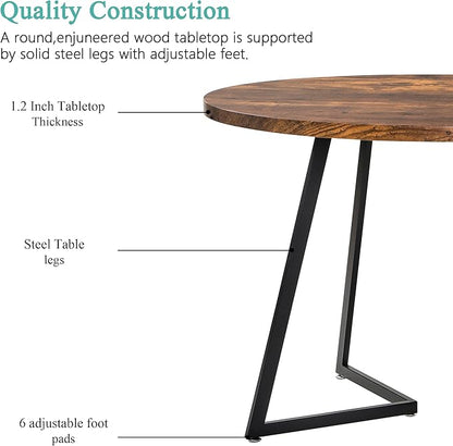 VECELO Round Dining Table Set for 4, Wood Tabletop & Heavy-Duty Steel Frame, 6-Piece Dinette with Chairs for Kitchen, Breakfast Nook, Antique Brown & Black