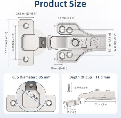 Chibery 4 Pack 3/4" Full Overlay Soft Close Concealed Hinge for Face Frame ＆ Frameless Door, 3D Adjustment, Clip-on Plate, Slow Self Closing Hidden Satin Nickel, 105° Stainless Steel Hinges, 5/8"