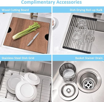 21 Inch Drop In Bar Sink Workstation-Bokaiya 21x20 Small Stainless Steel Drop In Outdoor Rv Sink Wet Bar 16 Gauge Top Mount Single Bowl Kitchen Sink with Cutting Board