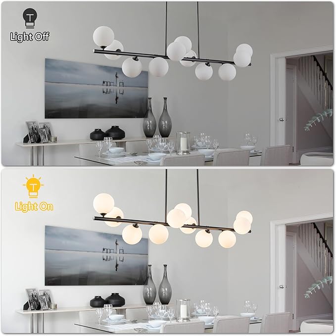 Linear Chandeliers for Dining Room,11 Light Globe Sputnik Chandelier with Milk White Glass 51inch Black Dining Room Light Fixture, Large Modern Chandelier for Kitchen Island