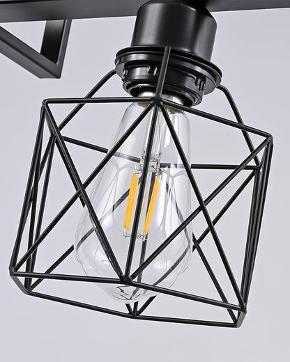 3-Light Farmhouse Kitchen Island Lighting Black Hardware and Black Metal cage Frame Design Rustic Vintage Pendant Ceiling Light Suitable for Dining Rooms and Living Rooms