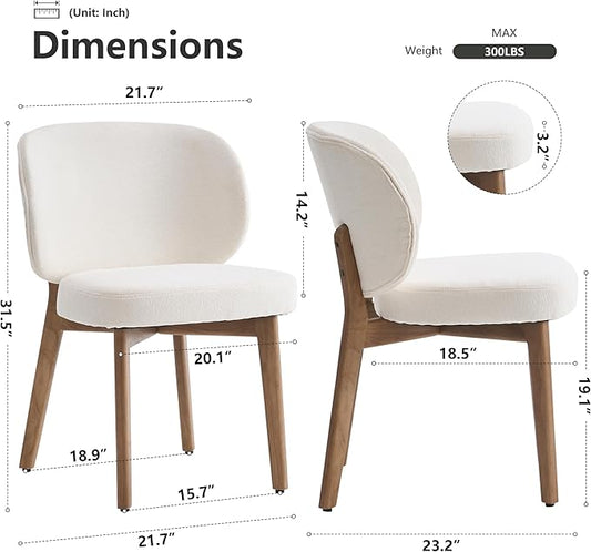 YOUNIKE Dining Chair with High Back Set of 2 Mid Century Modern Kitchen Chair Boucle Fabric Upholstered Armless Chair 20" Wide Padded Seat with Wooden Leg for Kitchen Dining Living Room Bedroom Beige
