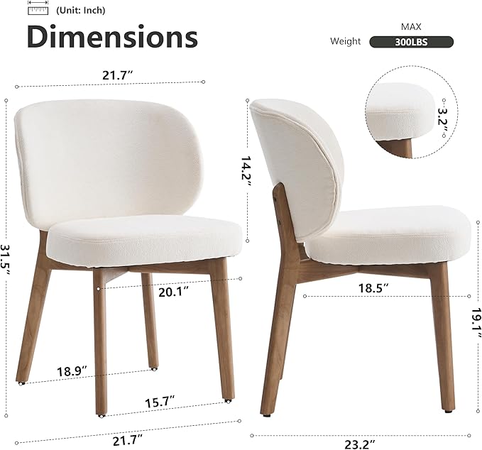 YOUNIKE Dining Chair with High Back Set of 3 Mid Century Modern Kitchen Chair Boucle Fabric Upholstered Armless Chair 20" Wide Padded Seat with Wooden Leg for Kitchen Dining Living Room Bedroom Beige