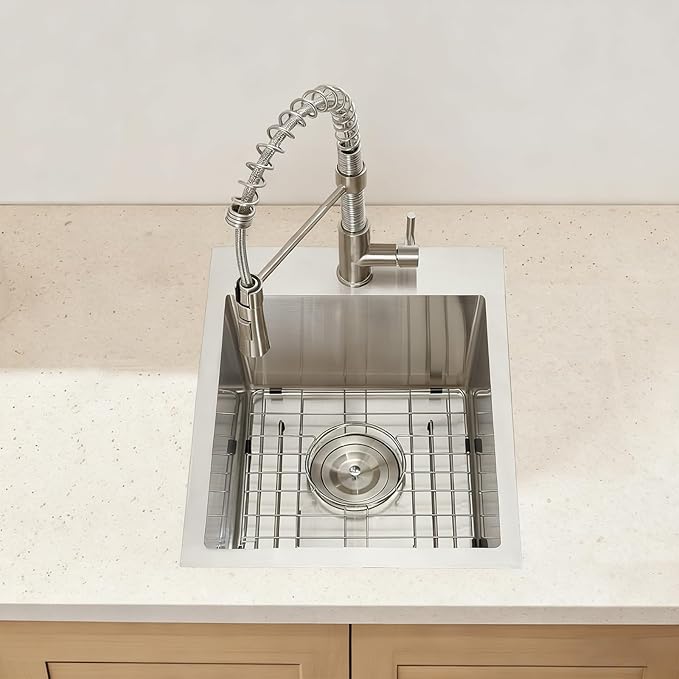 SHACO 13x15 Inch Drop In RV Bar Sink, Topmount 16 Gauge Stainless Steel Single Bowl Small Kitchen Outdoor Sink with Strainer Drain