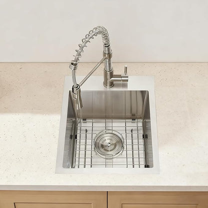 SHACO 13x15 Inch Drop In RV Bar Sink, Topmount 16 Gauge Stainless Steel Single Bowl Small Kitchen Outdoor Sink with Strainer Drain