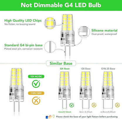 BUBO 40 Pack G4 LED Bulb 2W Equivalent 30W 6000K Daylight 250 Lumens 360°Beam Angle, T3 Halogen Bulb Replacement Landscape Bulbs, AC/DC 12V Led Lights G4 Bi-Pin Base for Outdoor Landscape Lighting