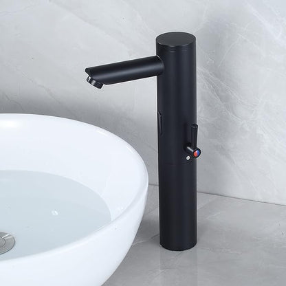 Automatic Touchless Bathroom Sink Faucet Tall Body Motion Activated Sensor Hands Free Commercial Faucets Adjustable Cold Hot 1 Hole Single Handle Basin Vessel Auto Water Mixer（Matte Black）
