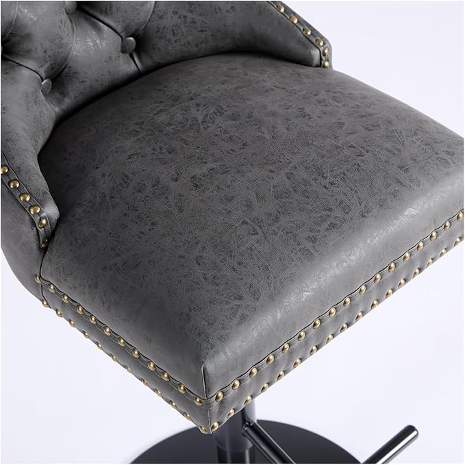 Aged and Retro PU Swivel Barstools Adjusatble Seat Height from 26-33 Inch, Modern Bar Stools with Backs Comfortable Tufted for Home Pub and Kitchen Island
