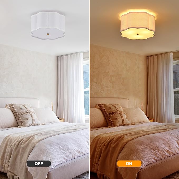 12.99“ Semi Flush Mount Ceiling Light Fixture Modern 3-Lights Gold Drum Ceiling Lighting Vintage Linen Ceiling Lamp for Laundry Room, Kitchen, Basement, Dining Room, Bedroom