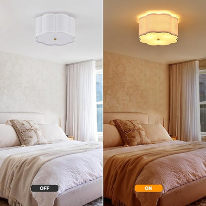 12.99“ Semi Flush Mount Ceiling Light Fixture Modern 3-Lights Gold Drum Ceiling Lighting Vintage Linen Ceiling Lamp for Laundry Room, Kitchen, Basement, Dining Room, Bedroom