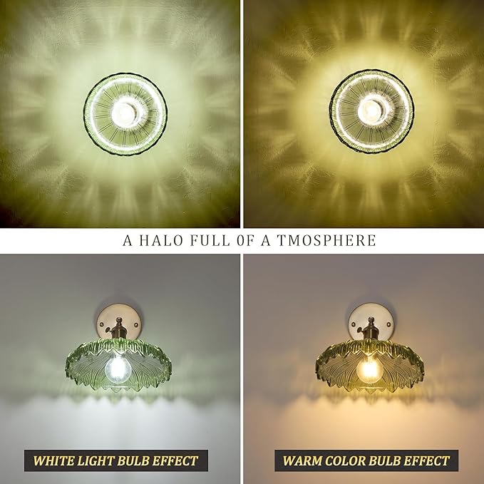 Shenmoyl Semi Flush Mount Vintage Lights Fixture with Green Flower Glass, Bulb Included, 4.72" Base Modern Ceiling Light for Porch, Corridor, Kitchen, Bedroom