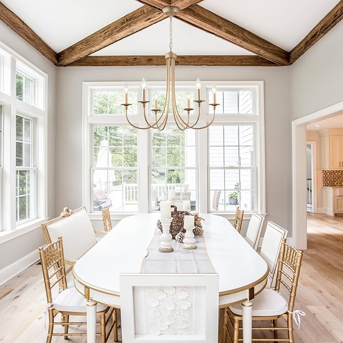ALISADABOY Gold Farmhouse Chandelier Modern Candlestick Dining Chandelier Light Fixture Industrial 6 Light Pendant Lighting for Kitchen Living Room Bedroom Foyer Entrance Hallway Entryway