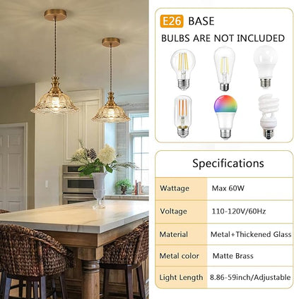 HDDFL Glass Pendant Lights Modern Pendant Lighting Fixtures Hanging Lamp for Kitchen Island Bedroom Dining Room Coffee Shop Hallway Amber and Brass