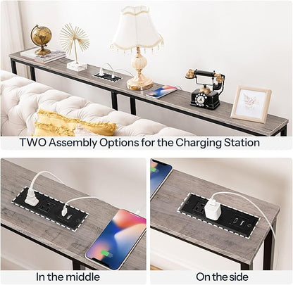 HOOBRO 70.9" Narrow Console Table with Charging Station, 5.9" Slim Sofa Table Behind Couch, 2 AC Outlets & USB-C Ports, Long Entryway Tables for Small Spaces, Livingroom, Greige BG185UXG01G1