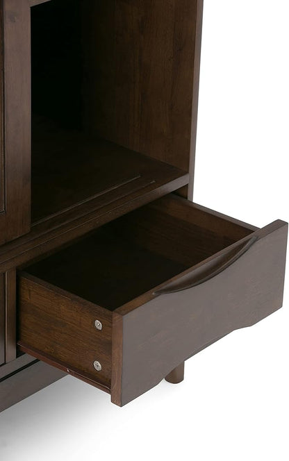 SIMPLIHOME Harper Solid Wood 48 inch Storage Cabinet in Walnut Brown (Set of 2) for the Living Room, Entryway and Family Room