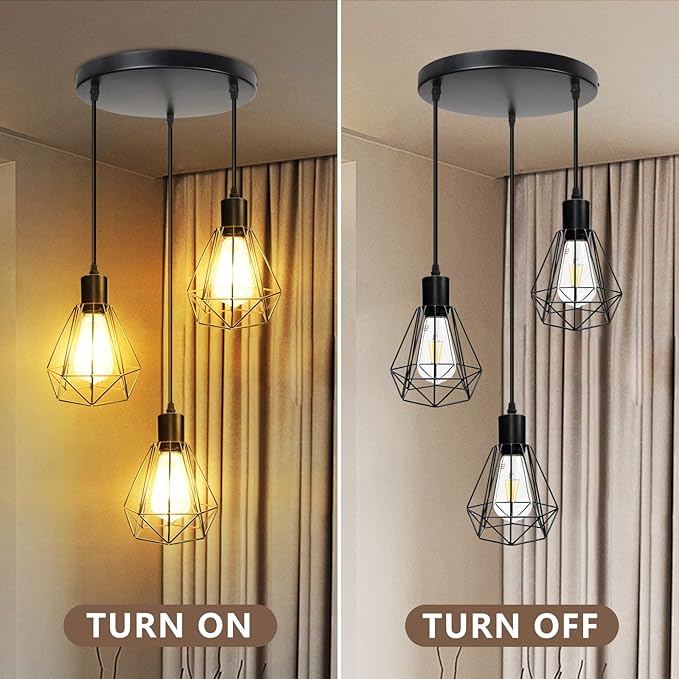 LTBLIGHT 3-Light Pendant Light Fixture, Farmhouse Hanging Lights with 1.2m Adjustable Cord, Ceiling Lighting for Kitchen Island Dining Room Hallway, E26 Base (Bulbs Not Included)