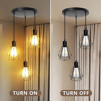 LTBLIGHT 3-Light Pendant Light Fixture, Farmhouse Hanging Lights with 1.2m Adjustable Cord, Ceiling Lighting for Kitchen Island Dining Room Hallway, E26 Base (Bulbs Not Included)
