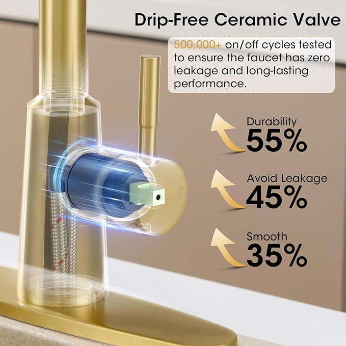 Brushed Gold Kitchen Faucet with Pull Down Sprayer, High Arc Single Handle Stainless Steel 1 or 3 Hole Faucet for Kitchen Sink, Farmhouse, RV, Laundry, Bar, Outdoor