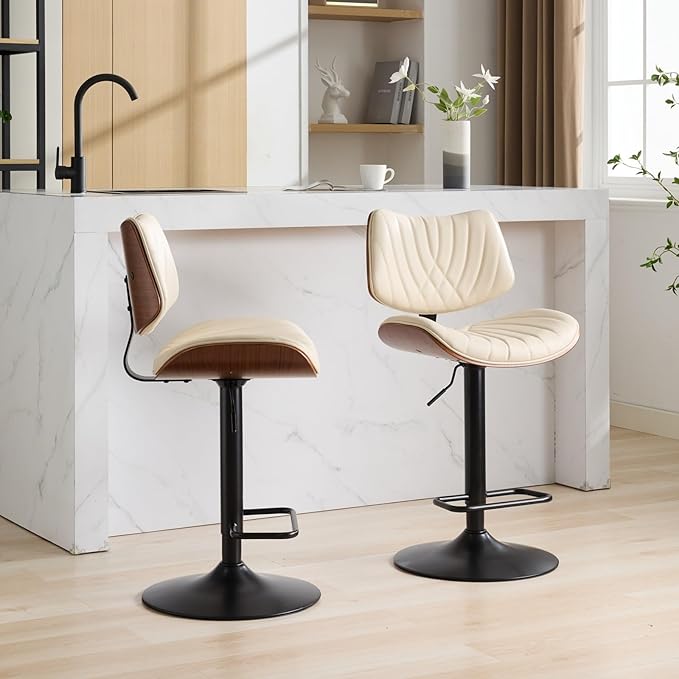 Modern Mid Century Adjustable Counter Height Leather Upholstered 360°Swivel Bar Chairs for Kitchen Island/Dining Room/Cafe, 1 Chair,for Living Room