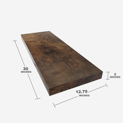 Floating Shelf, Set of 1 Wall Shelf, 30 in W x 12.75 in D x 2 in H Wooden Floating Wall Shelf with Invisible Brackets for Living Room/Bedroom/Bathroom/Kitchen Storage and Decor, Rustic Brown