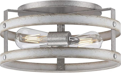Progress Lighting Gulliver Collection 2-Light Whitewashed Farmhouse Flush Mount Ceiling Light, Galvanized, 6.50x14.37x14.37