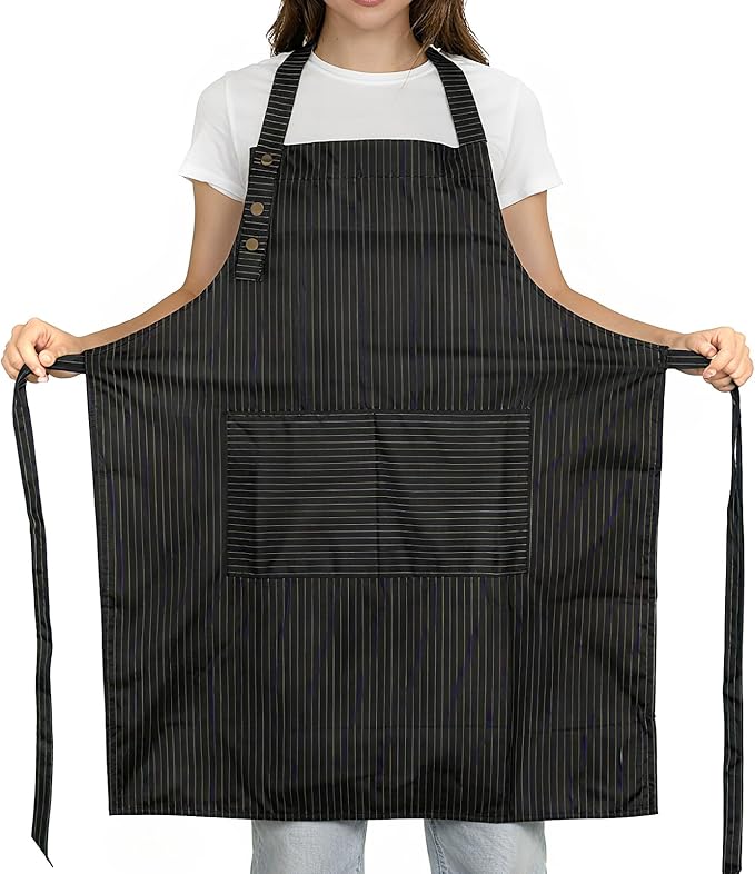 Adjustable Bib Apron Waterdrop Resistant with 2 Pockets Cooking Kitchen Aprons for Women Men Chef
