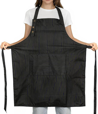 Adjustable Bib Apron Waterdrop Resistant with 2 Pockets Cooking Kitchen Aprons for Women Men Chef