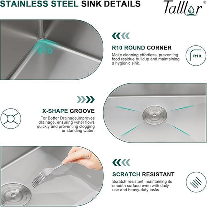 36 Inch Drop-In Double Bowl Kitchen Sink, 50/50 Low Divide 16 Gauge 304 Stainless Steel Workstation All-In One Large Sink with Accessories, Brushed Finish #TLDB-503