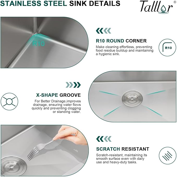 36x22 Inch Drop In Double Bowl Kitchen Sink - 16 Gauge 304 Stainless Steel 60/40 Workstation All-In One Large Sink with Cutting Board, and Two Holes #TLDB-504