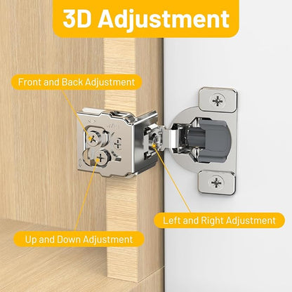 Furniware 50 Pack 25 Pairs 1-1/2 inch Overlay Soft Close Hinges for Face Frame Kitchen Cabinet Hinges Satin Nickel - 3 Way Adjustability Concealed Soft Close Hinges Damper Self Closing