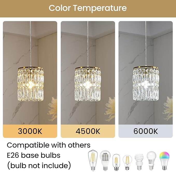 Modern Crystal Pendant Light for Kitchen Island Height Adjustable Gold Chandeliers Light Fixture Hanging Ceiling Lights for Hallway Dining Room Bedroom Living Room (2-Pack)