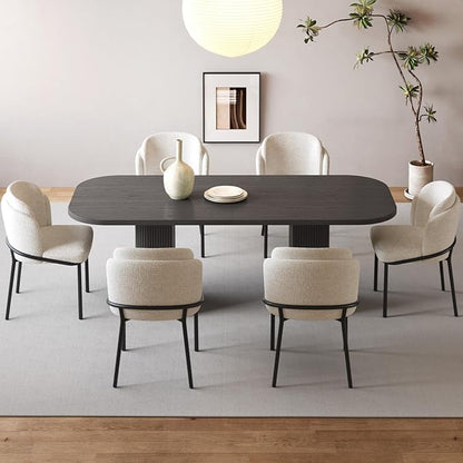 Miuuod 5-Piece 65" Wooden Dining Set, Dining Table & Chair for 6, Includes Dining Table,4 Upholstered Chairs,with Wood Legs,Table Set for Dining Room, Kitchen, Black