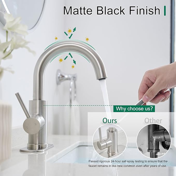 VOTON Bar Sink Faucet, Bathroom Kitchen 360° Rotatable Faucet, Brushed Nickel Single Hole Bathroom Faucets Modern Small Mini Kitchen Bath Utility Vanity Outdoor Lavatory Faucets