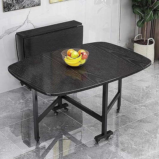 Folding Dining Table,Drop Leaf Extension Folding Table with Wheels,Solid Wood Foldable Kitchen Island Table,Small Apartment Collapsible Table,Space Saving(39.3 x 23.6 in, Black)