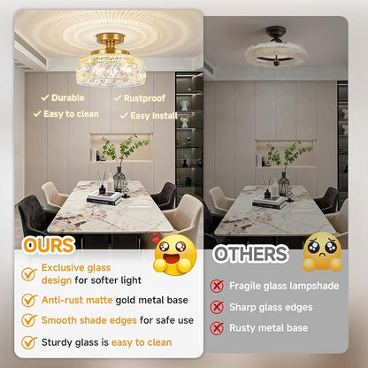 SunRider Semi Flush Mount Ceiling Light, Modern 3-Light Globe Glass Ceiling Light Fixture, Gold Indoor Pendant Lamp for Hallway Porch Kitchen Bedroom
