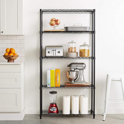 Basics 5-Shelf Adjustable Heavy Duty Steel Wire Rack, Space Saving Storage Shelving Organizer for Kitchen, Garage, No-Tool Assembly, 350 lbs Weight Capacity, 36" x 14" x 72", Chrome