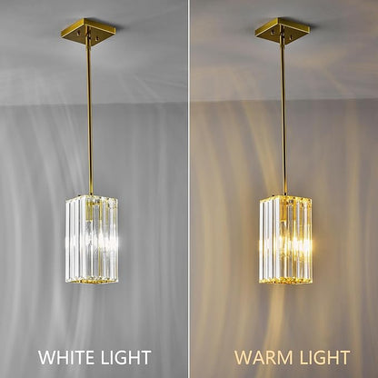 Modern Pendant Light Gold Rectangle Pendant Lighting Mini Crystal Chandeliers Adjustable Pendant Light Fixture for Kitchen Island Dinning Room Living Room Corridor Bedroom(Gold 3-Pack)