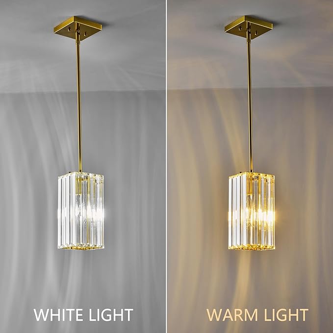 Modern Pendant Light Gold Rectangle Pendant Lighting Mini Crystal Chandeliers Adjustable Pendant Light Fixture for Kitchen Island Dinning Room Living Room Corridor Bedroom(Gold 1-Pack)
