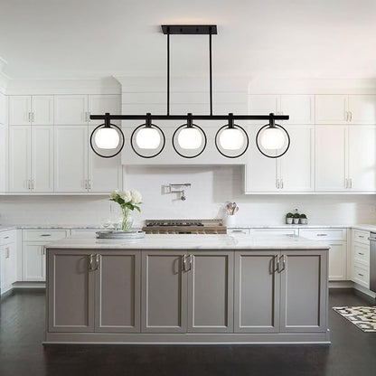 WJShome Dining Room Light Fixture/Chandelier Over Table, 5-Light Modern Kitchen Island Lighting Hanging for Farmhouse Linear Chandeliers Matte Black Ceiling Pendant Light Fixtures with Glass Shade